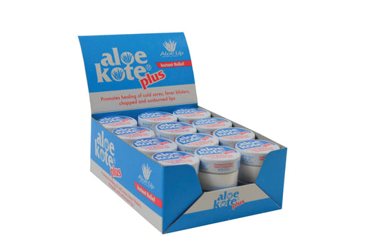 Box of 24 units x Aloe Up Kote Plus Lip-Balm Soother Pocket-Sized 7g Tub